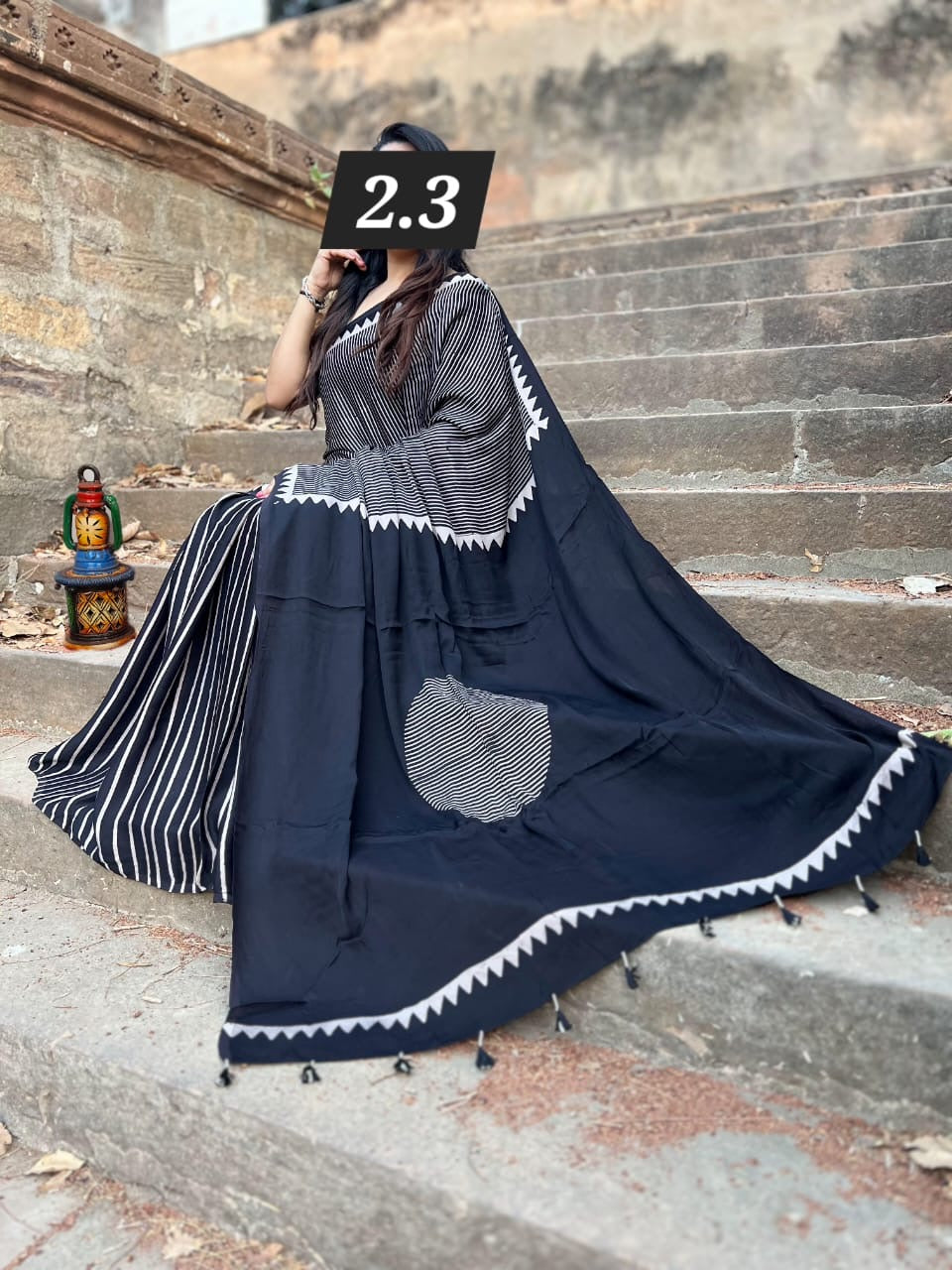 Ajrak modal black stripes