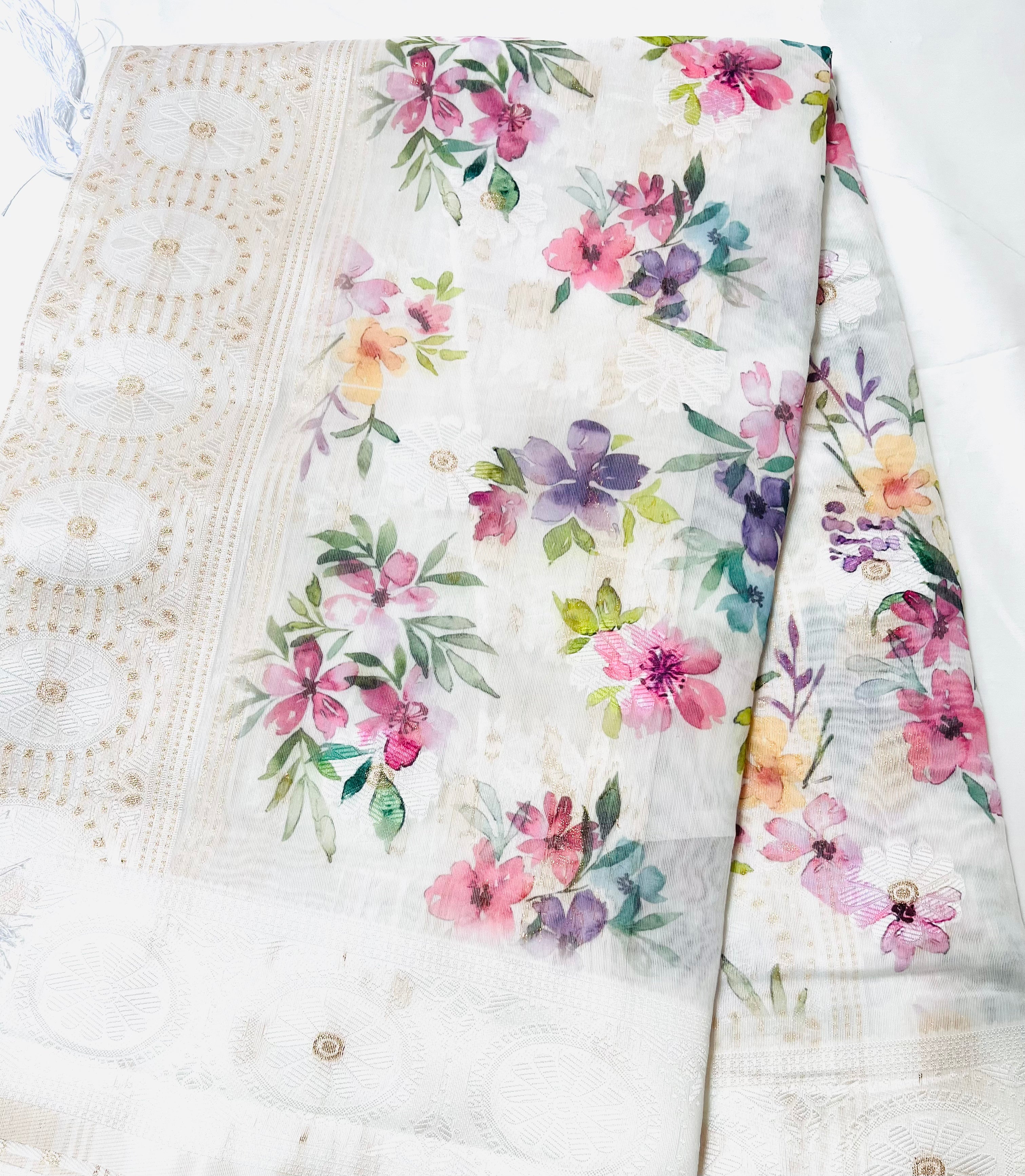 Soft dola semi silk printed sarees